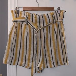 Yellow Striped Paperbag Shorts